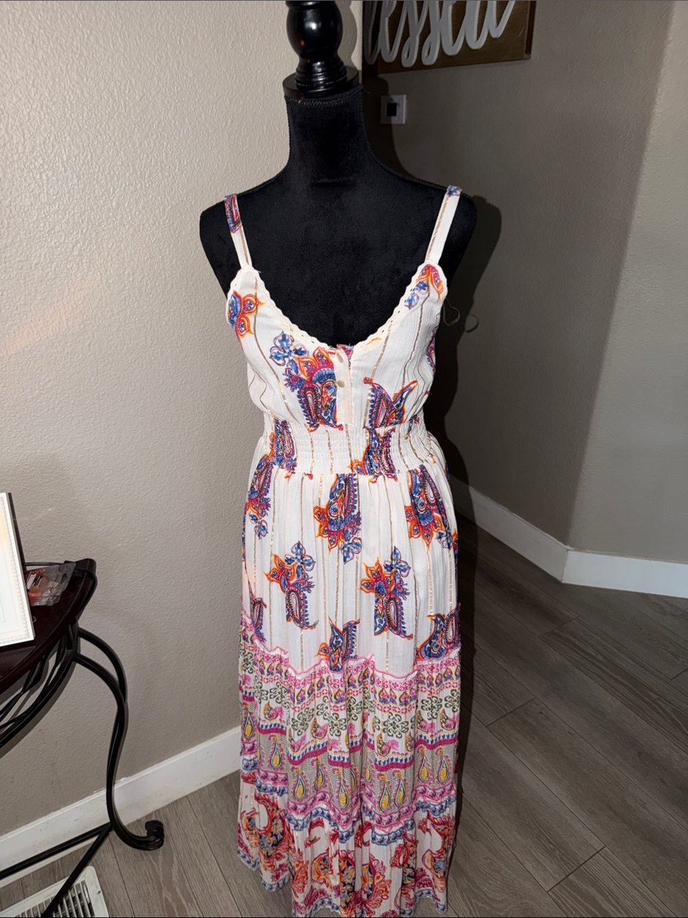 Stylein Cream Maxi Dress with Multicolor Paisley Print